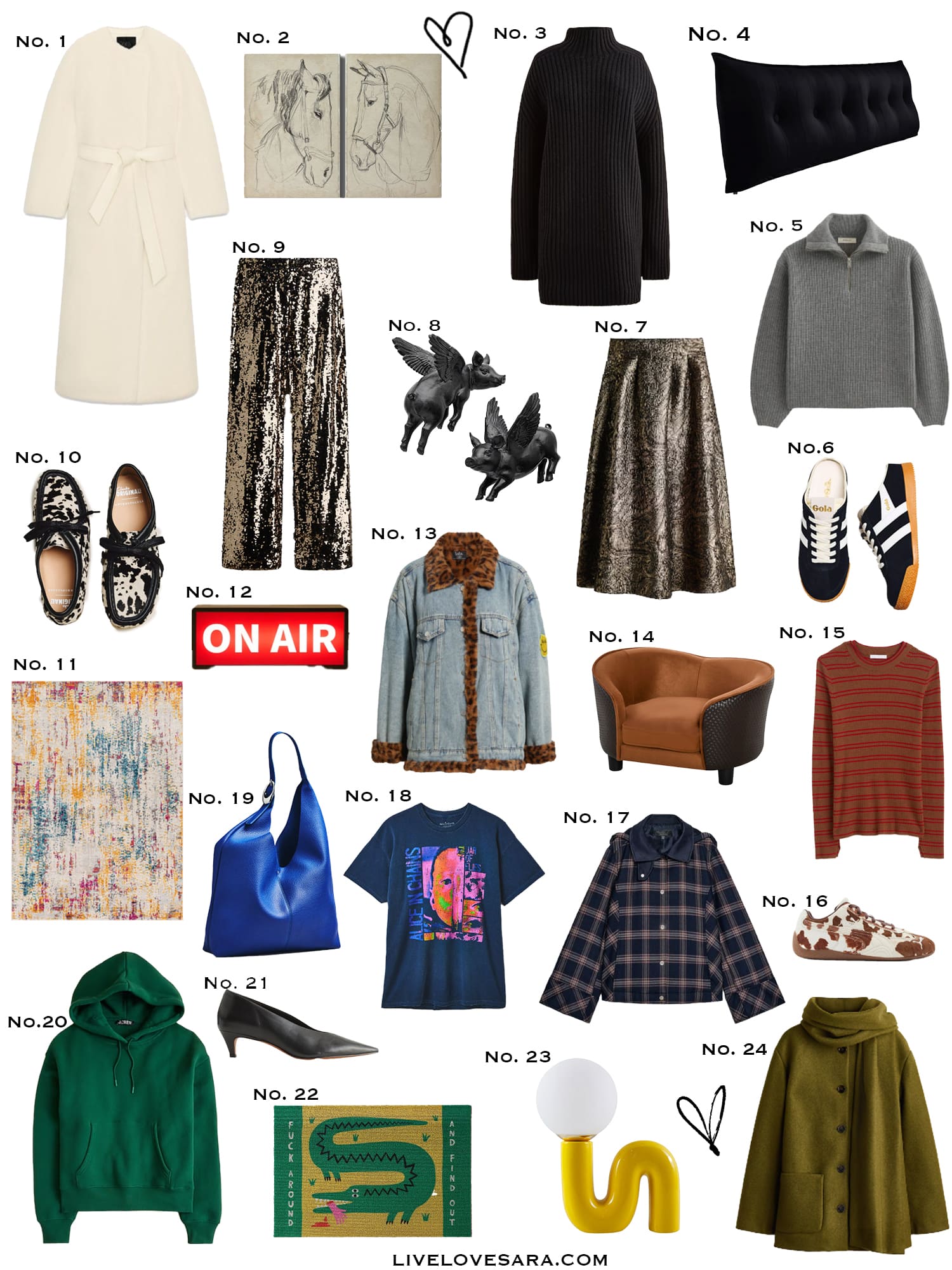 A white background with a collection of 24 finds from the past week.