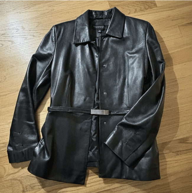 Kenneth Cole New York Women's Black Leather Jacket With Belt