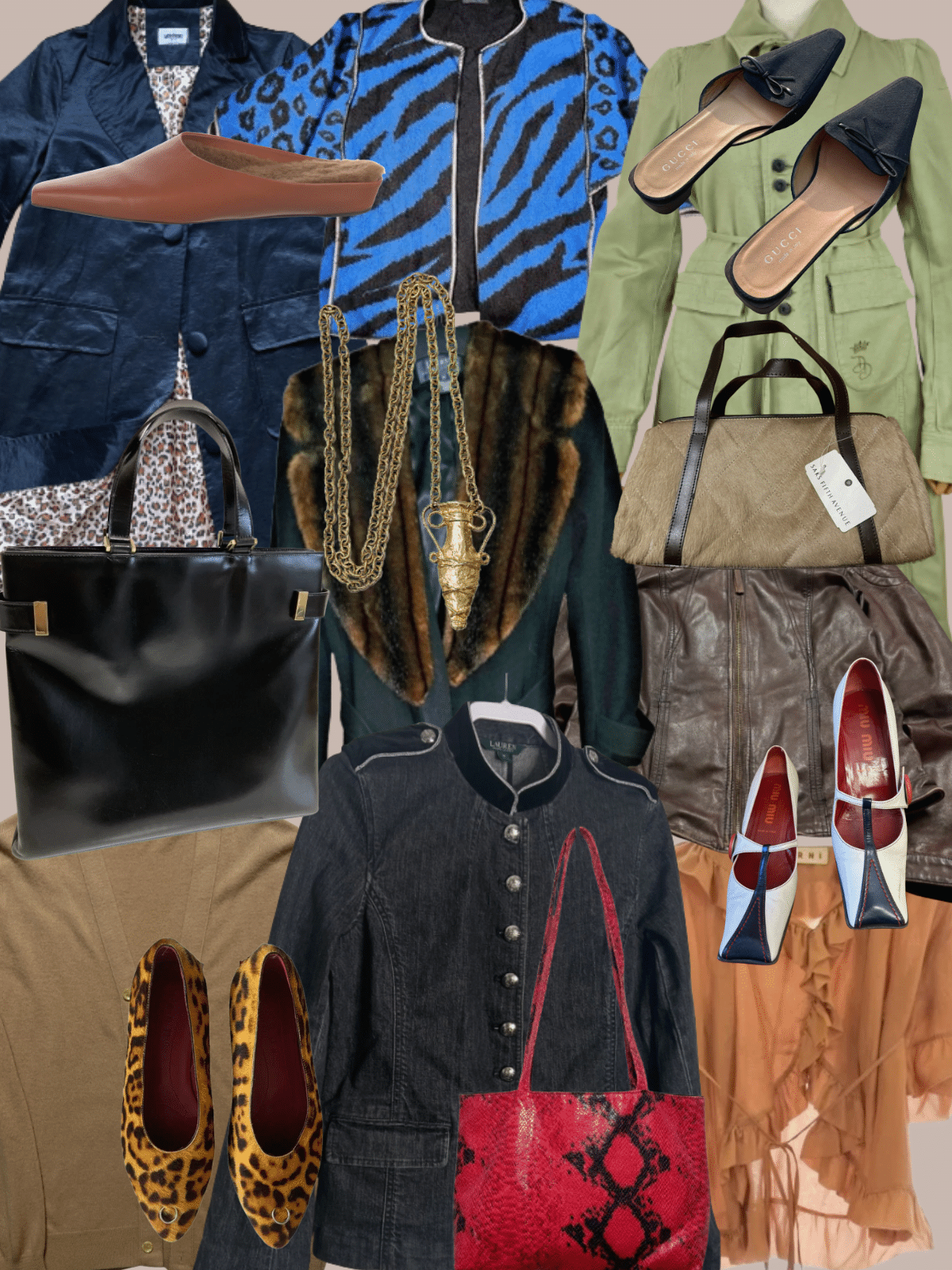 a collage of different types of women's clothing and accessories. All vintage or secondhand.