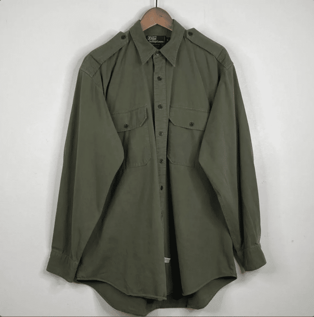 Vintage Polo Ralph Lauren Shirt Mens Large Army Green Cotton Utility shirt