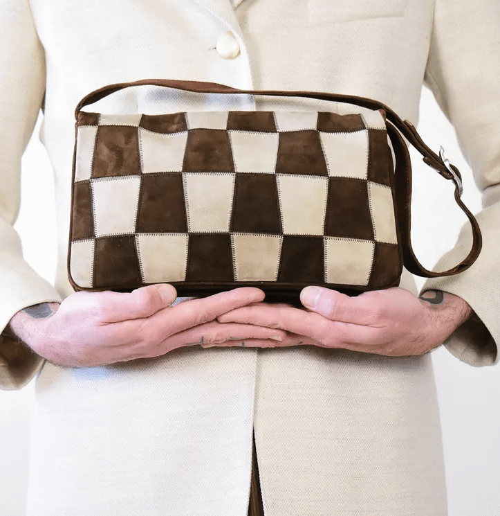1970s suede patchwork handbag