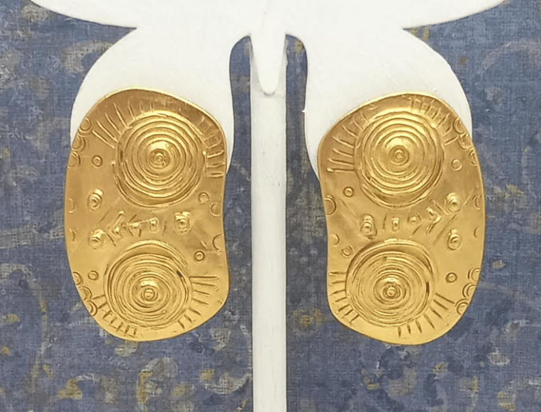 Vintage 80's Big Bold ABSTRACT Tribal Matte Gold Plated Clip On Earrings