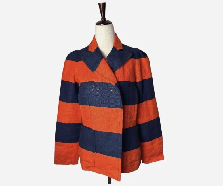 Sonia Rykiel Orange and navy Blue Stripe Linen Double Breasted Blazer