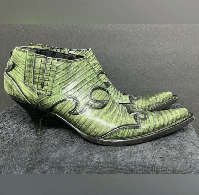 Vintage Miu Miu Green Patent Leather Crocodile Print Ankle Boots