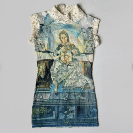 Jean paul gaultier maille blue dali painting print mesh top