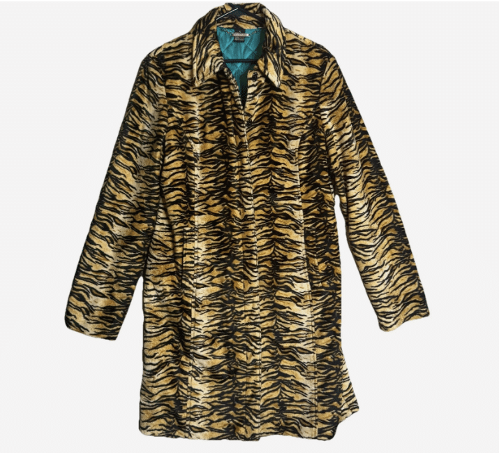 Vtg Guess Faux Fur Tiger Print Coat