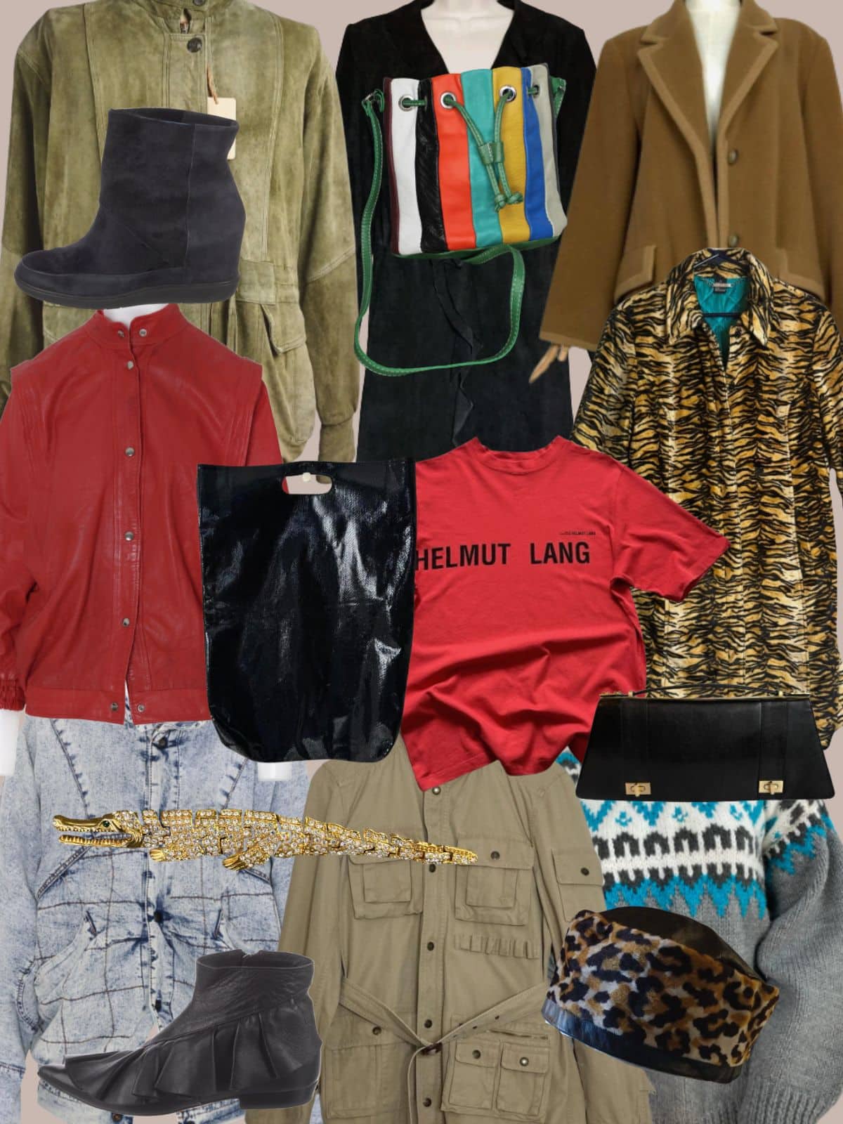 a collage of different types of women's clothing and accessories. All vintage or secondhand.