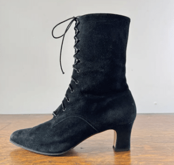 Vintage 1990s Roberto Capucci Black Suede Victorian Style Lace Up Steampunk Boots