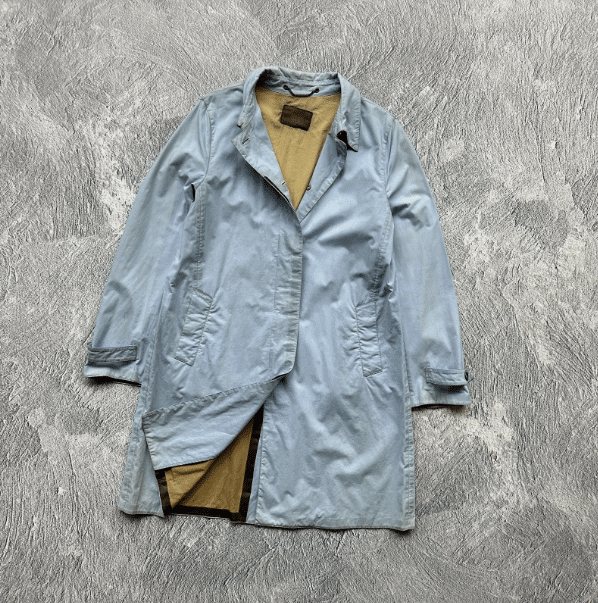 light blue vintage prada trench coat