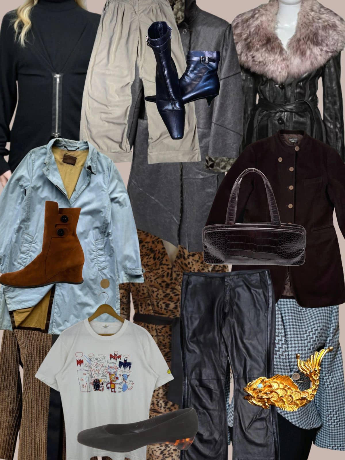 a collage of different types of women's clothing and accessories. All vintage or secondhand.