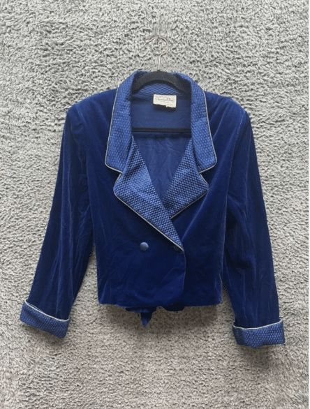 Vintage 80's Christian Dior Loungewear Velvet Double-Breasted Blue Blazer