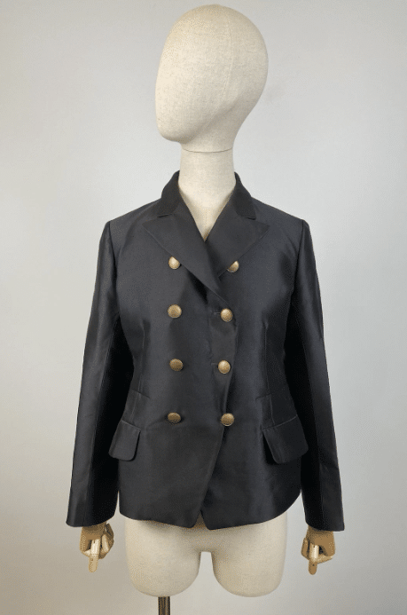 JIL SANDER Women's Designer Silk Double Breasted Gold Buttons Blazer