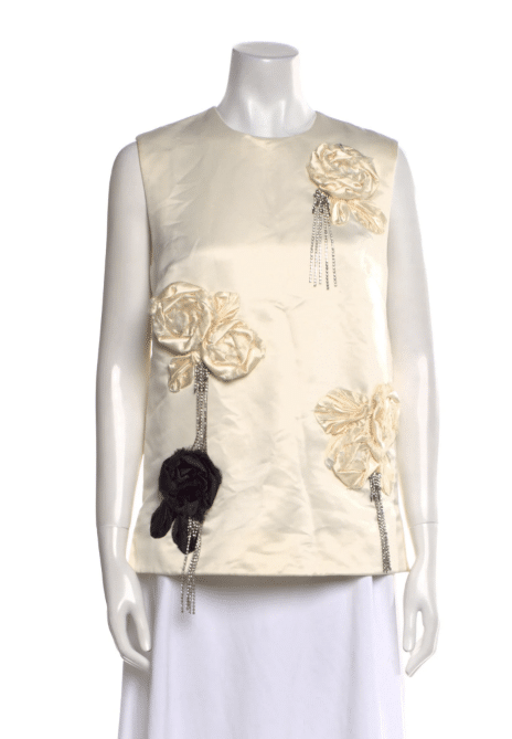 Satin Printed Top with flower appliques.