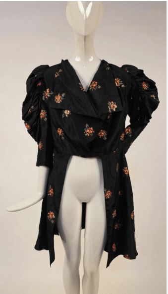 1930’S PUFF SLEEVE BLACK TAFFETA TAIL COAT