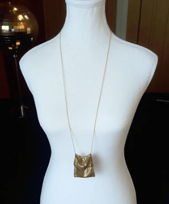 Vtg Gold Mesh Pouch Necklace