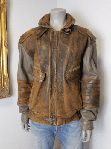 Men's vintage brown leather bomber jacket