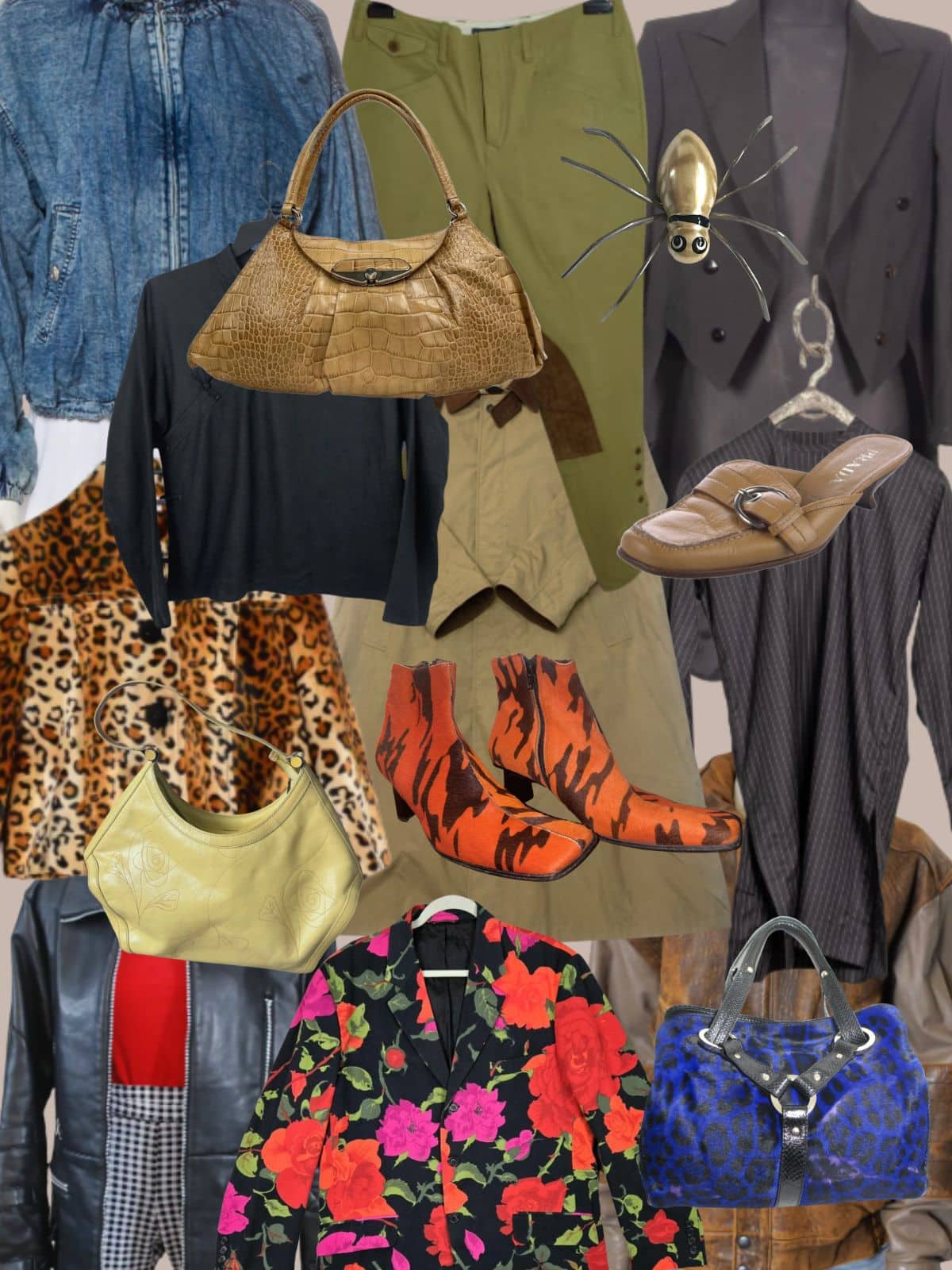 a collage of different types of women's clothing and accessories. All vintage or secondhand.