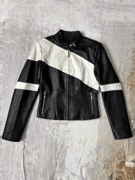 black and white leather jacket