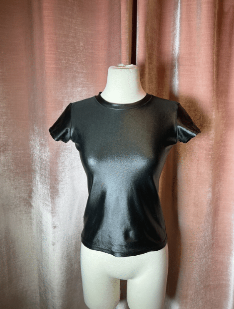 Vintage 90s DKNY Faux Leather Look Crew Neck Baby Tee