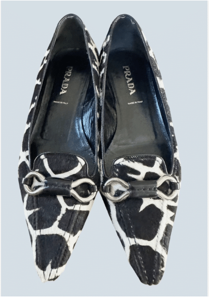 PRADA Calf Hair Black & White Cow Animal Print Pointed Toe Flats