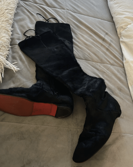 Christian Louboutin Pony Hair Tall Over The Knee Black Boot