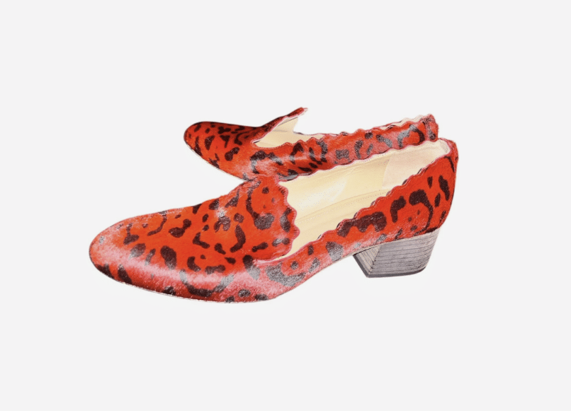 Chloe Womens Block Heel Pony Hair Spotted Scalloped Pumps Red Size