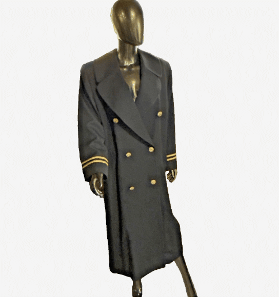 Vintage Christian Dior USA 6 Black Trench Coat Double Breasted Nautical Military