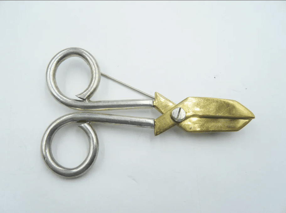 sterling scissors brooch with gold wash
