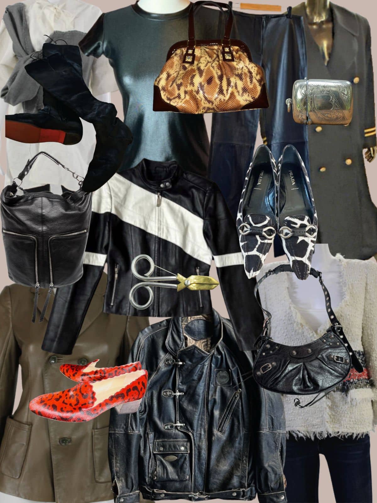 a collage of different types of women's clothing and accessories. All vintage or secondhand.