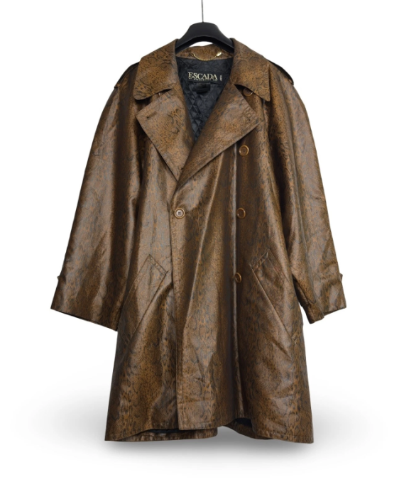 Archival Escada Vintage Snake Print Trench Coat Double Breasted