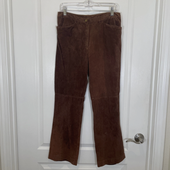 Lauren Ralph Lauren Suede Leather Pants Vintage Y2K Brown Straight Leg