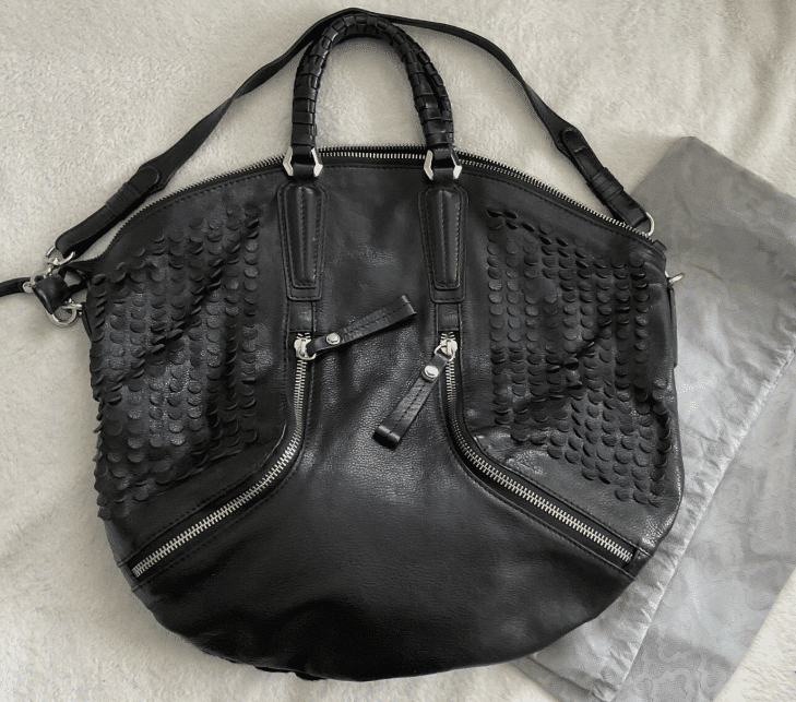 ORYANY Large Black Leather Calf Hair Handbag Shoulder Bag