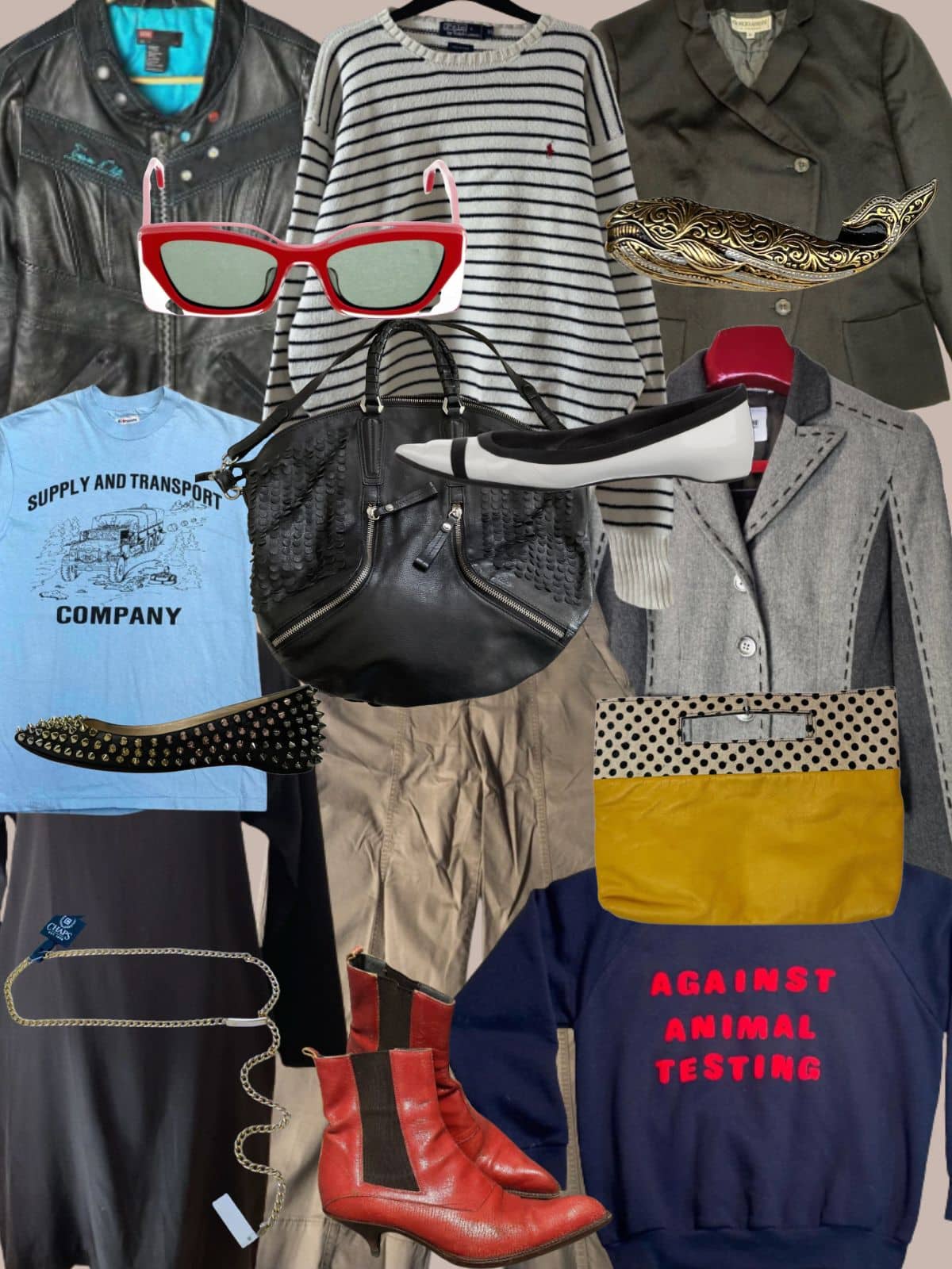 a collage of different types of women's clothing and accessories. All vintage or secondhand.