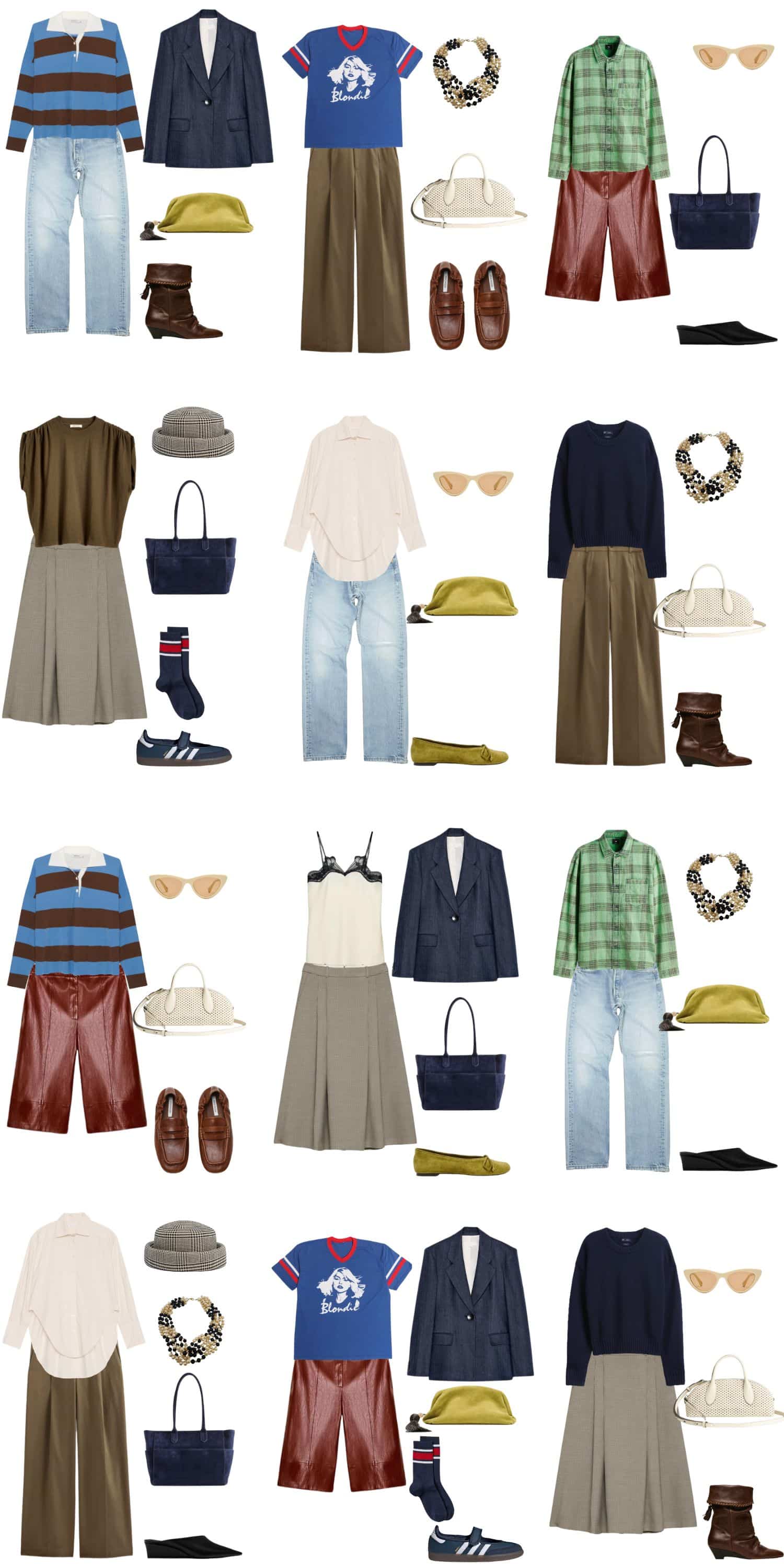 A white background with 12 outfits for The Anti-Country Club Preppy Capsule.