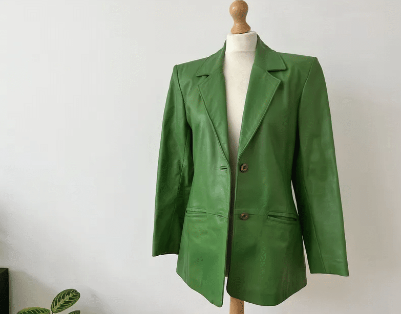 Vintage GREEN leather blazer S // 1980s