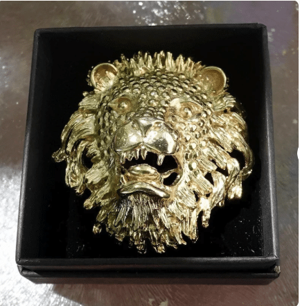 Vintage 1980s Gold Leo Lion Face Brooch
