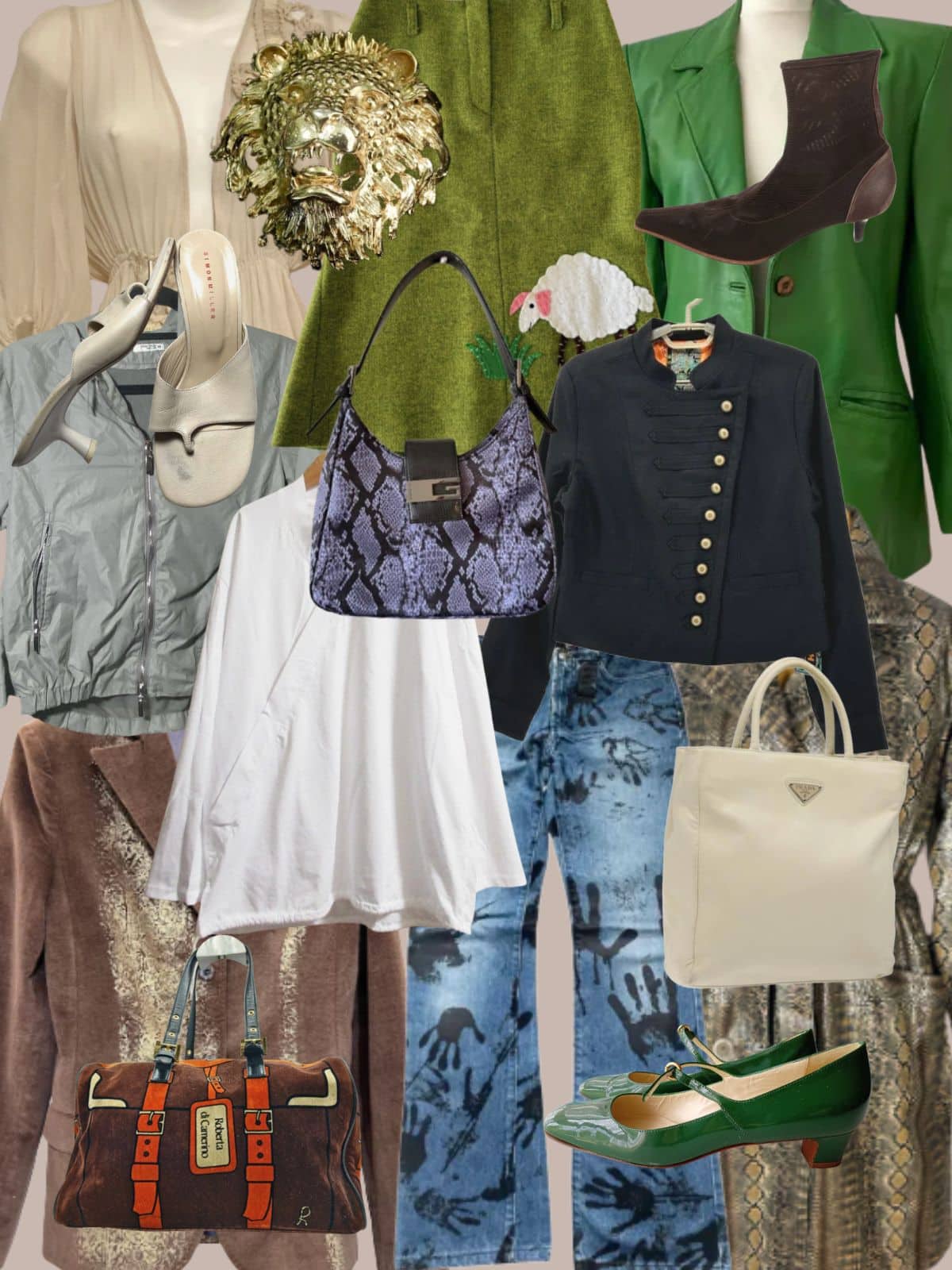 a collage of different types of women's clothing and accessories. All vintage or secondhand.