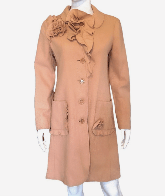 Moschino Ruffled Rose Appliqués Pink Wool Coat Y2K