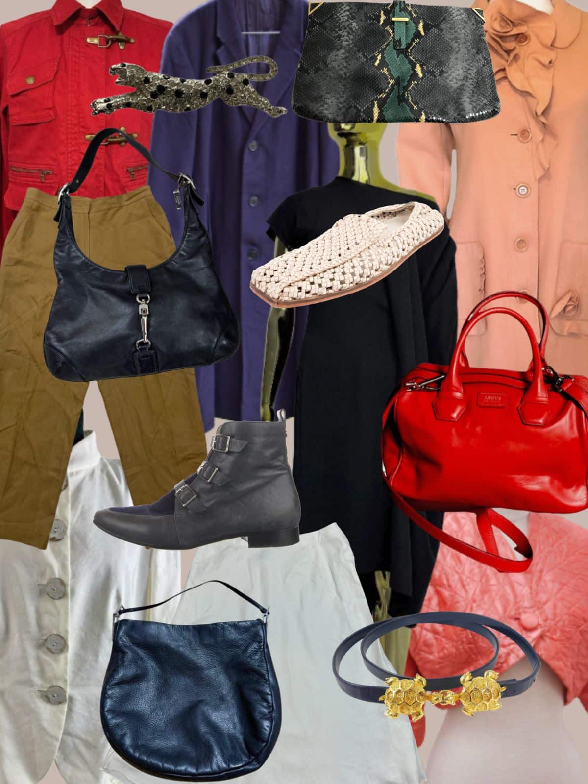 a collage of different types of women's clothing and accessories. All vintage or secondhand.