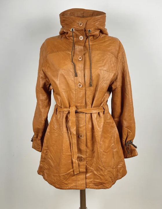 Vintage Brown Leather Jacket cowl neck.