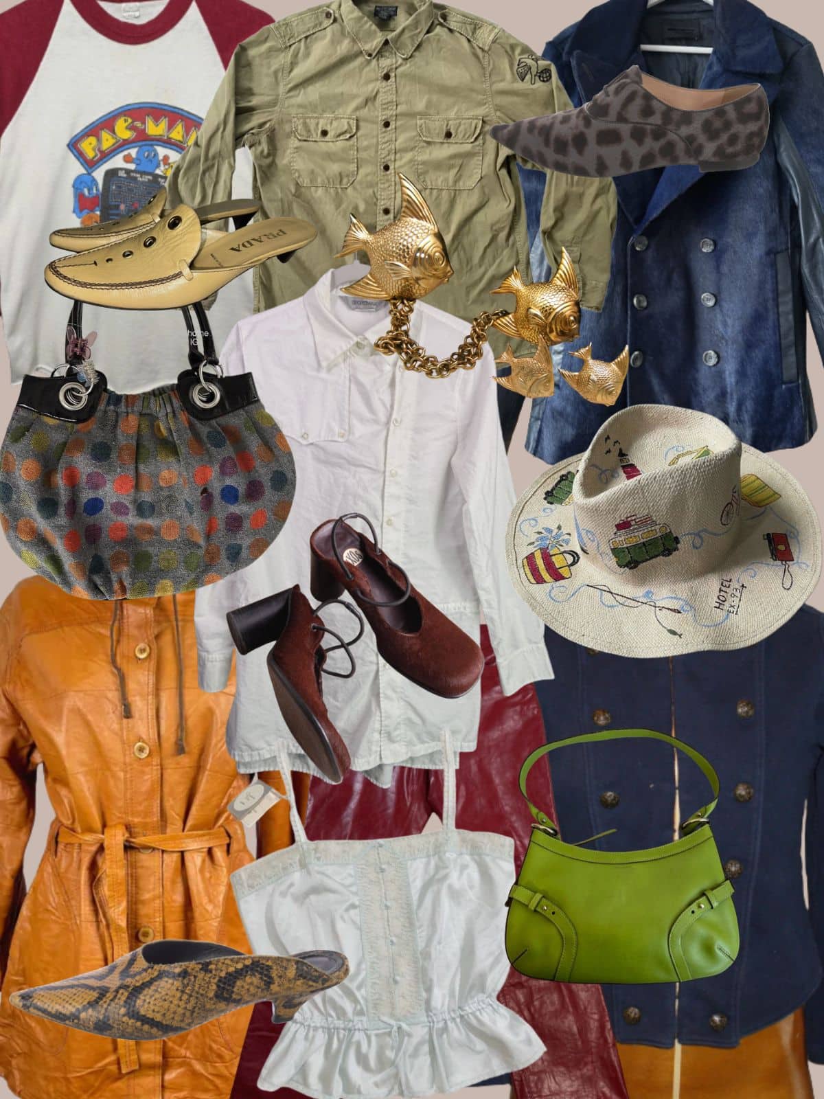 a collage of different types of women's clothing and accessories. All vintage or secondhand.