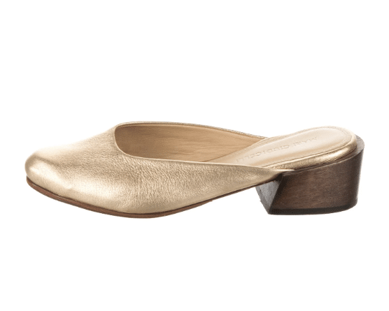 gold mules with block heel