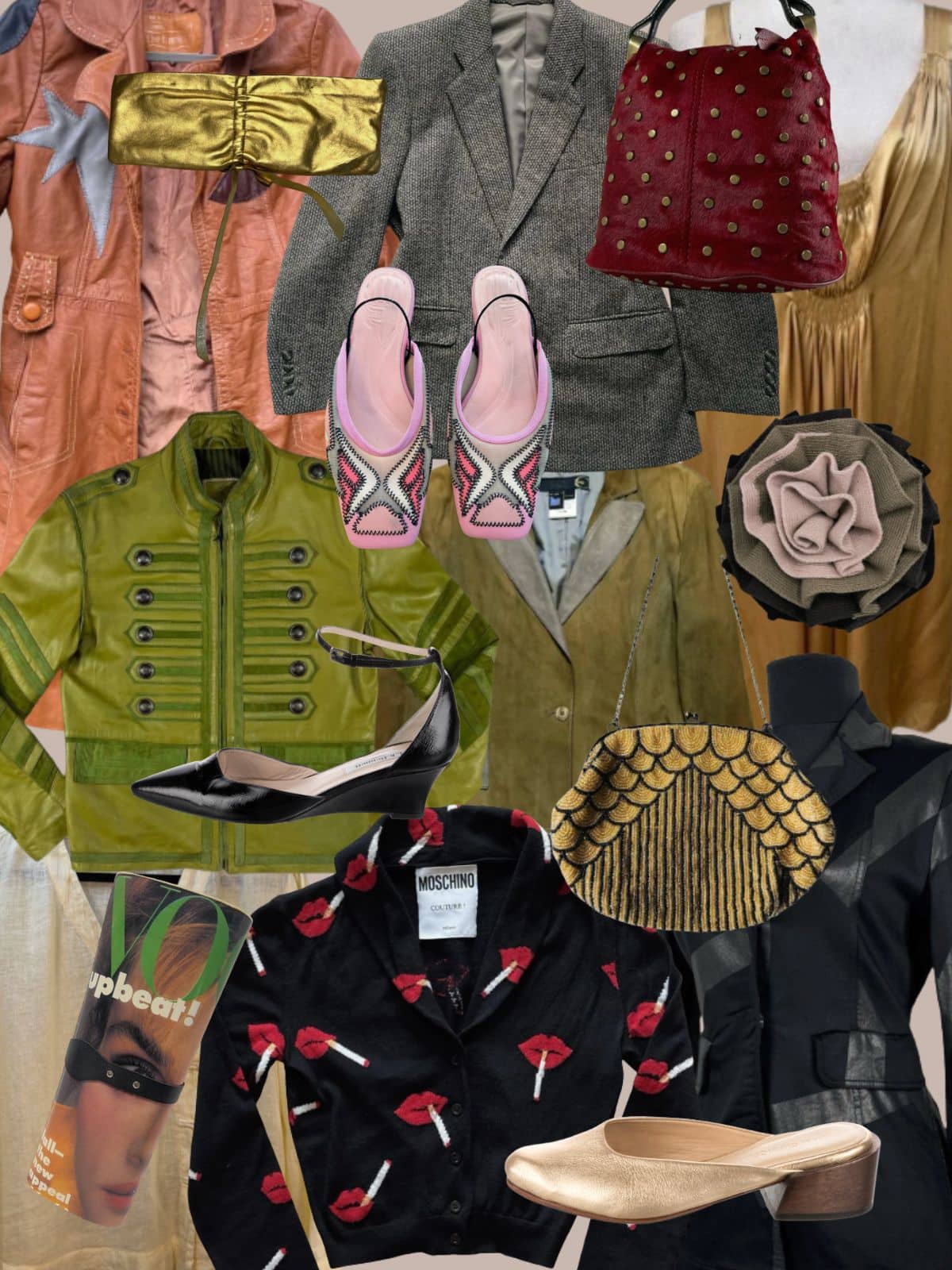 a collage of different types of women's clothing and accessories. All vintage or secondhand.