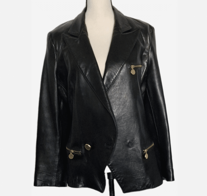 Donna Karan black leather blazer style jacket