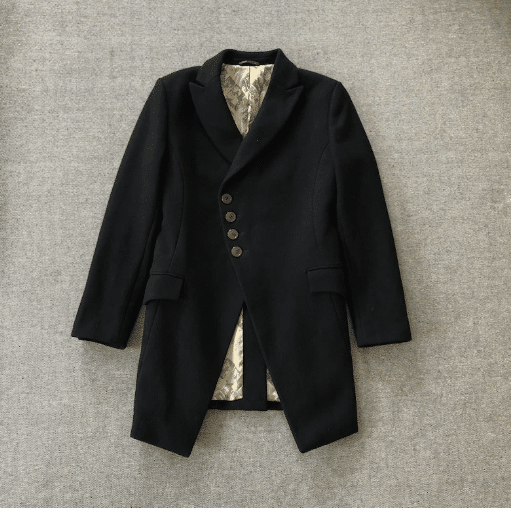 VIVIENNE WESTWOOD Man Black asymmetrical Coat with gold lining