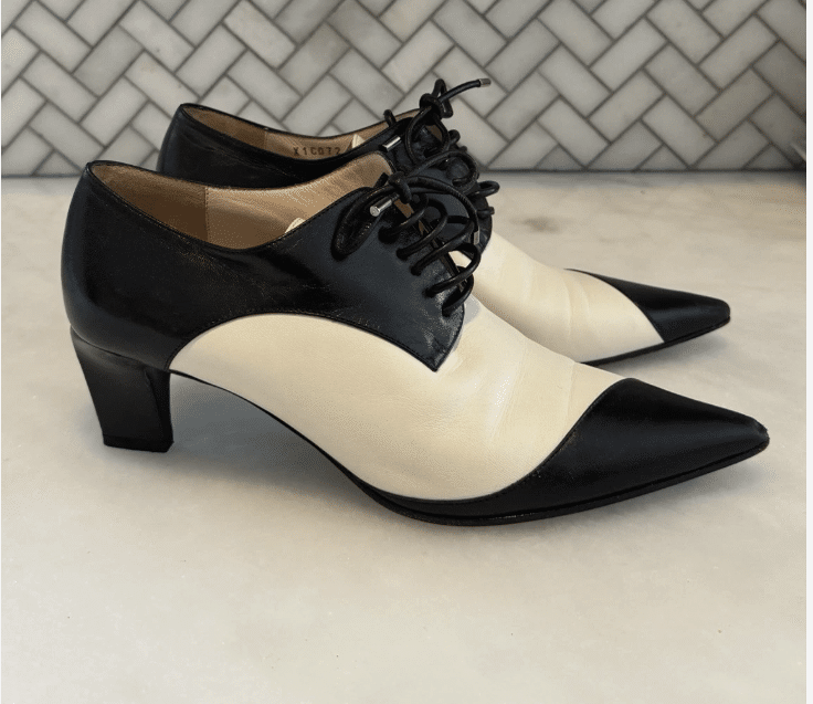 GIORGIO ARMANI Black White Leather brogue style heeled Booties