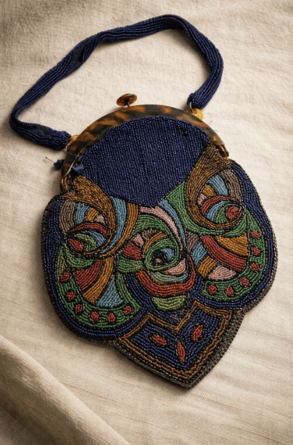Antique Art Deco Beaded Purse Celluloid Frame Jewel bag