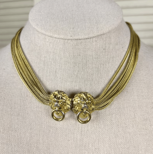 multi chain lion head closure choker necklace