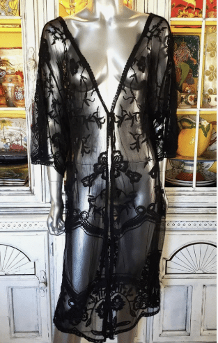 Long Betsy Johnson black lace coverup