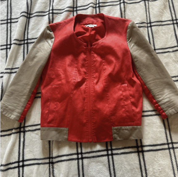 vtg helmut lang red and tan leather mixed media jacket
